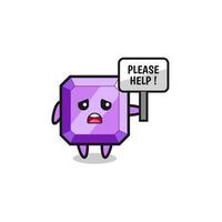 cute purple gemstone hold the please help banner vector