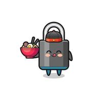 padlock as Chinese chef mascot holding a noodle bowl vector