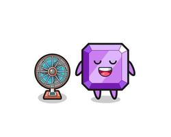 cute purple gemstone is standing in front of the fan vector