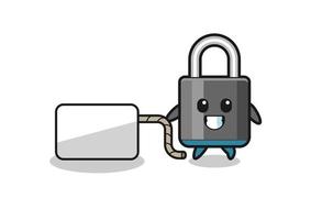 padlock cartoon is pulling a banner vector