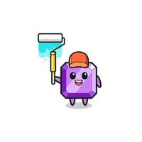 the purple gemstone painter mascot with a paint roller vector