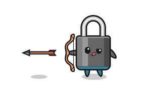 illustration of padlock character doing archery vector