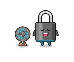 cute padlock is standing in front of the fan vector