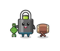 padlock muslim character are celebrating Eid Al Fitr vector