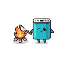 power bank character is burning marshmallow vector