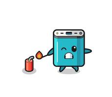 power bank mascot illustration playing firecracker vector