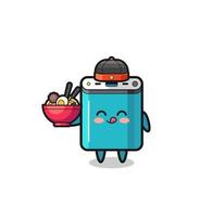 power bank as Chinese chef mascot holding a noodle bowl vector