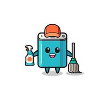 lindo personaje del banco de energía como mascota de los servicios de limpieza vector