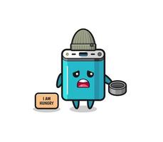 cute power bank beggar cartoon character vector