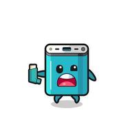 power bank mascot having asthma while holding the inhaler vector