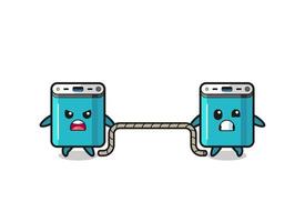 cute power bank character is playing tug of war game vector