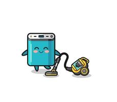 cute power bank holding vacuum cleaner illustration vector