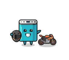 cute power bank cartoon as a motorcycle racer vector