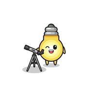 light bulb astronomer mascot with a modern telescope vector