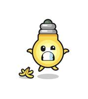 light bulb cartoon is slip on a banana peel vector