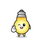 light bulb character doing Korean finger heart vector