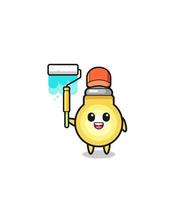 the light bulb painter mascot with a paint roller vector