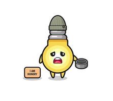 cute light bulb beggar cartoon character vector