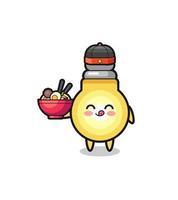 light bulb as Chinese chef mascot holding a noodle bowl vector