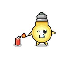 light bulb mascot illustration playing firecracker vector