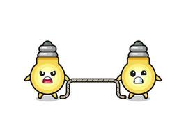 cute light bulb character is playing tug of war game vector