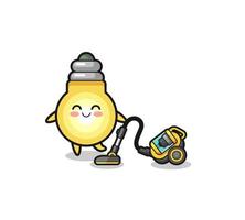 cute light bulb holding vacuum cleaner illustration vector