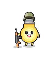 cute light bulb mascot as a soldier vector