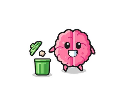 illustration of the brain throwing garbage in the trash can vector