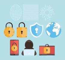 diez iconos de seguridad cibernética vector