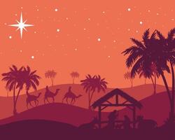 christmas nativity silhouettes vector