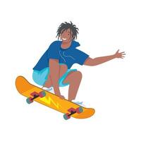 hombre afro en patineta vector