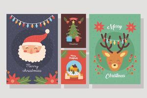 four merry christmas cards vector