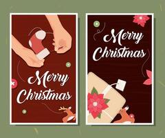 two merry christmas cards vector