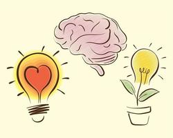 two bulbs and brain vector