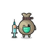 money sack mascot as vaccinator vector