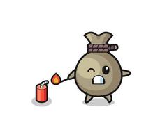 money sack mascot illustration playing firecracker vector