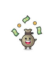 illustration of the money sack catching money falling from the sky vector