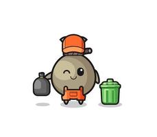 the mascot of cute money sack as garbage collector vector