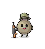 cute money sack mascot as a soldier vector