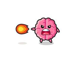 cute brain mascot is shooting fire power vector