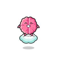 cute brain illustration riding a floating cloud vector