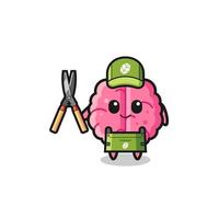 cute brain as gardener mascot vector