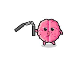 cartoon of brain using nunchaku vector