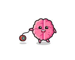 cartoon of cute brain playing a yoyo vector