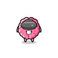 cute brain using VR headset vector