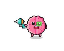 cute brain holding a future gun vector