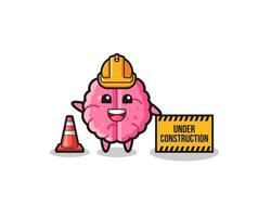 illustration of brain with under construction banner vector