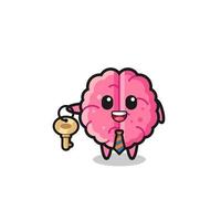 cute brain as a real estate agent mascot vector