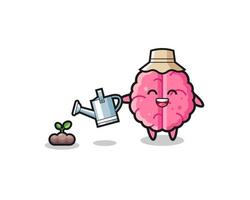 cute brain is watering plant seeds vector