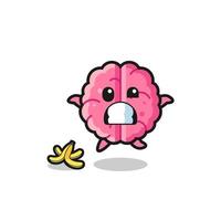 brain cartoon is slip on a banana peel vector